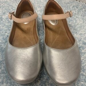 Clarks Silver Mary Jane Flats